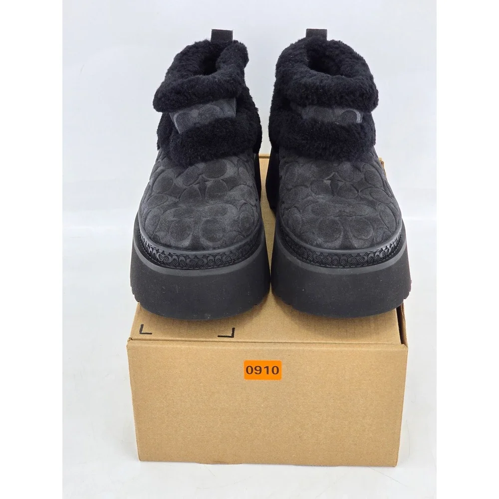 Coach Kellie Platform Bootie Womens Size 8 Black Signature Shearling - Excellent
